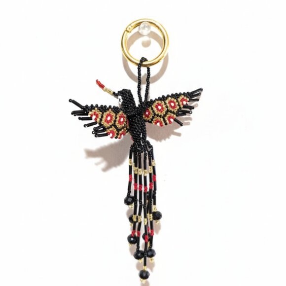 Hummingbird Beaded Bag Charm Key Ring – Handmade Keychain Pendant Holiday Gift - Picture 5 of 5